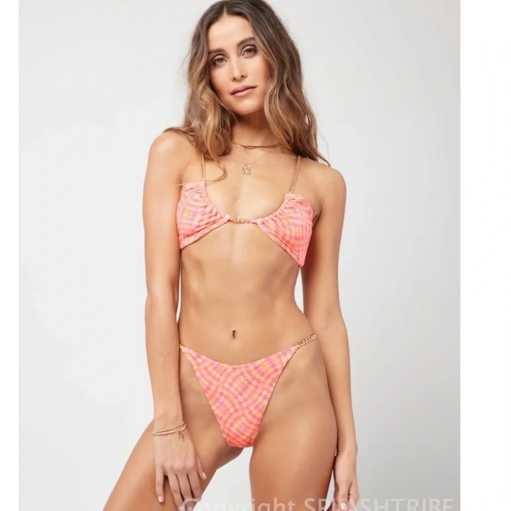 L*Space Sammie Bikini Top in Heat Wave, U‎ Front, Gold Chain, X-Large, NWT